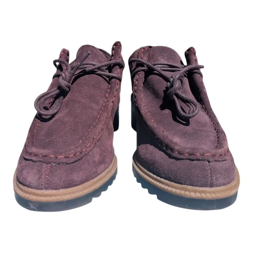 Clarks Somerset Balmer Willow Purple Suede Heeled Wallabee Loafers Womens Size 9